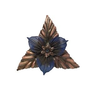 Sarah Cavender Metalworks Large Floral Copper & Mesh Pin Brooch 6 3/4” Signed